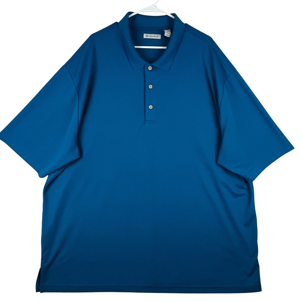 Cubavera Polo Shirt Mens 4XLT Blue Short Sleeve Ribbed Texture Polyester